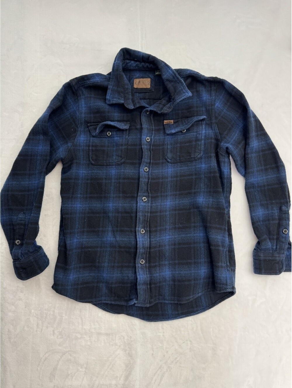 Orvis Heavyweight Flannel Shirt Men's M Long Sleeve Button Up Blue Black Gorp